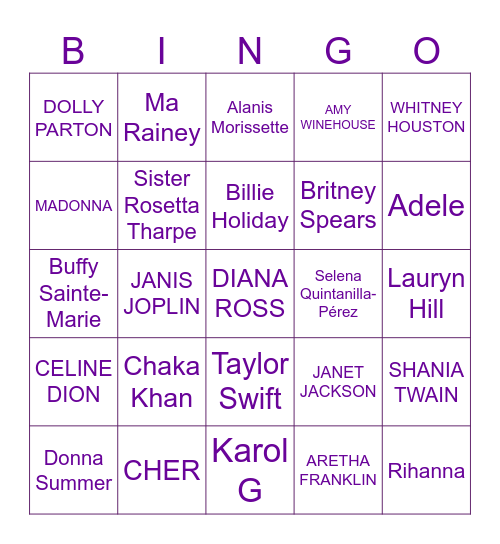 WOMEN IN MUSIC Bingo Card