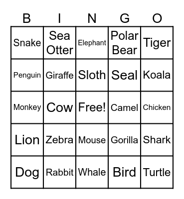 Animals Bingo Card