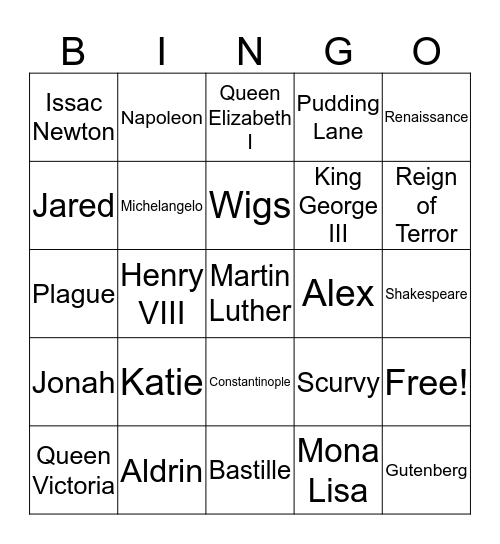 Sib's Class Bingo Card