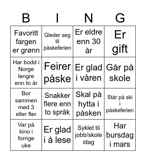 Bli kjent bingo Card