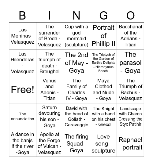 Prado Bingo Card