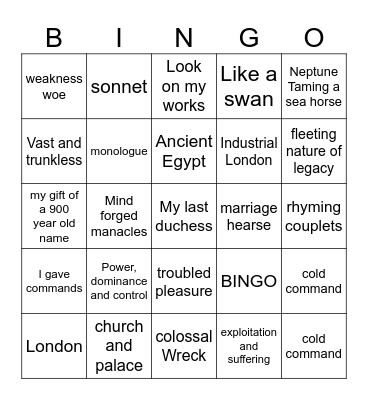 Poetry Bingo Card