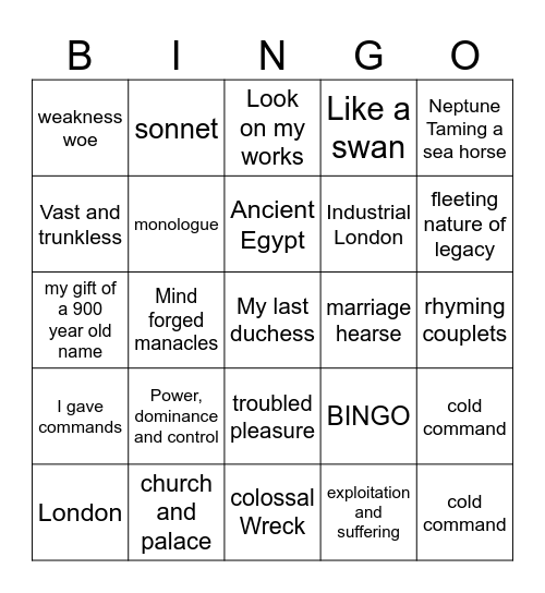 Poetry Bingo Card