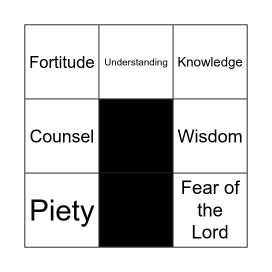 Gifts of the Holy Spirt Bingo Card
