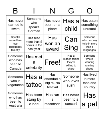 Language Exchange Bingo Card