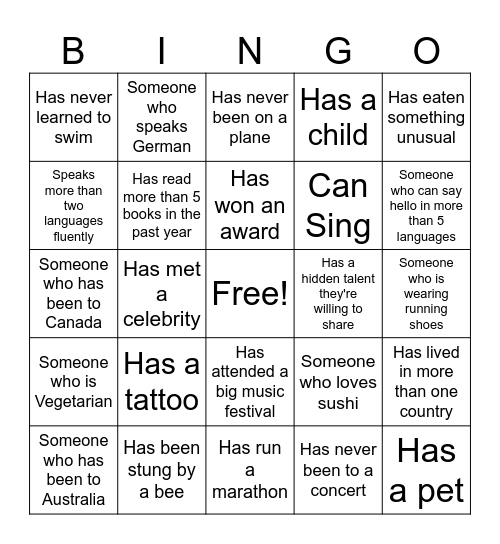 Language Exchange Bingo Card
