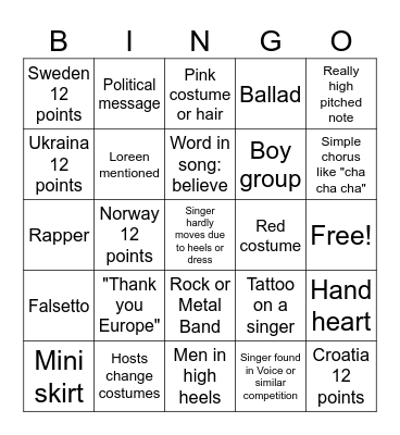 Euroviisut 2024 Bingo Card