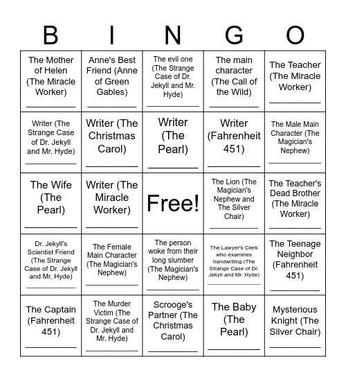 Book Bingo Card