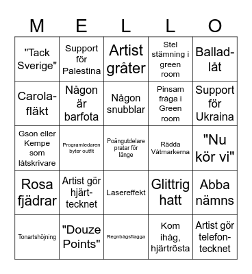 Melodifestivalen 2024 Bingo Card