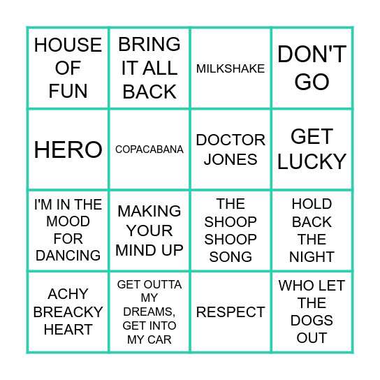 TOP OF THE POPS Bingo Card