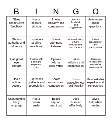 Power and Attractiveness Bingo Card