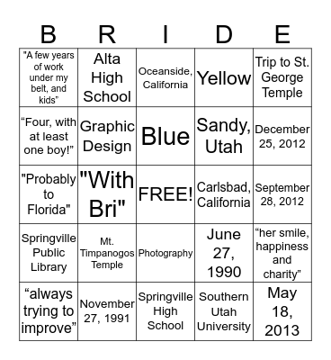 Untitled Bingo Card