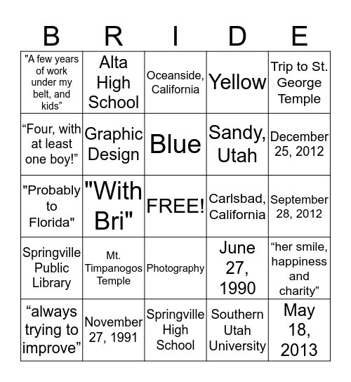 Untitled Bingo Card