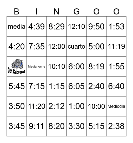 ¿Qué hora es? Bingo Card