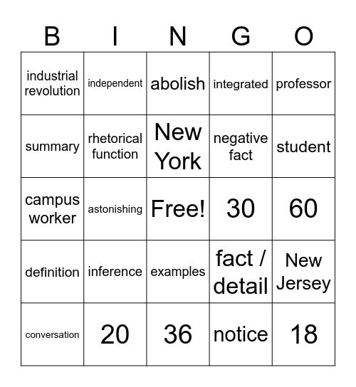 Untitled Bingo Card