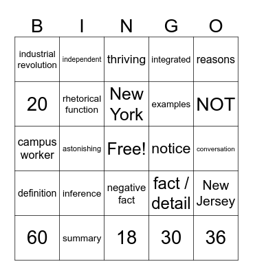 Untitled Bingo Card