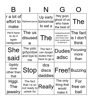 Yo face Bingo Card