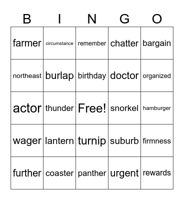 Bossy R Bingo Card