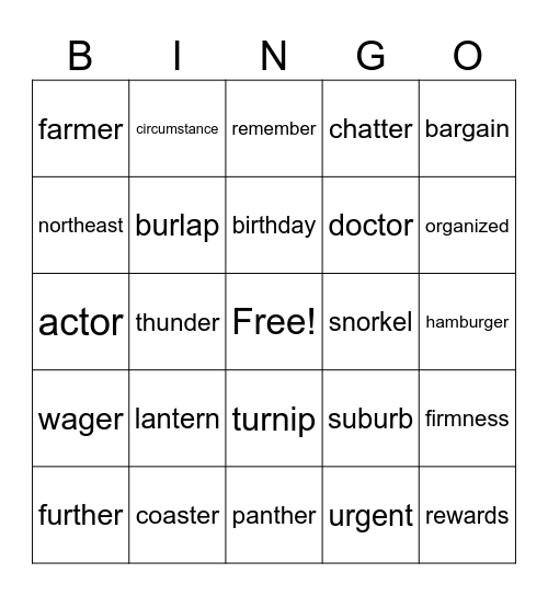 Bossy R Bingo Card