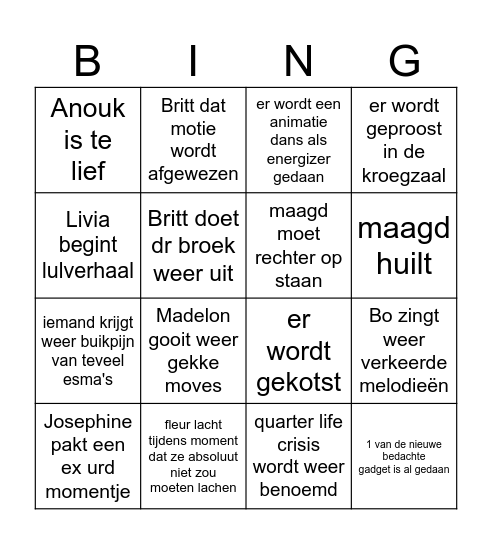 Epische verga bingo Card
