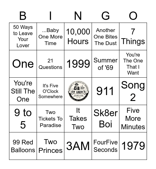 Songs With Numbers In The Titles Bingo Card