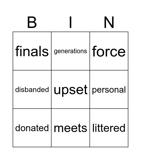 Word-O M5 Bingo Card