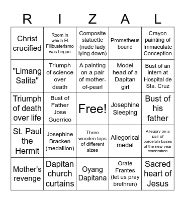 RIZAL'S WORKS Bingo Card