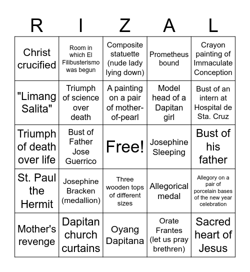 RIZAL'S WORKS Bingo Card