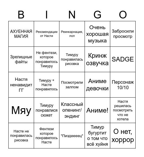 С какого хуя это существует? Bingo Card