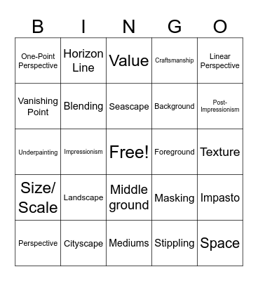 Landscape Painting Vocabulary Bingo Card
