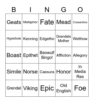 Beowulf Bingo Card