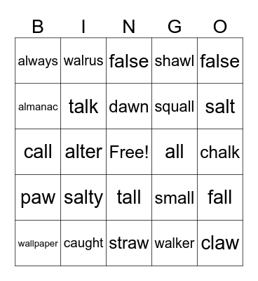 AL AU Bingo Card