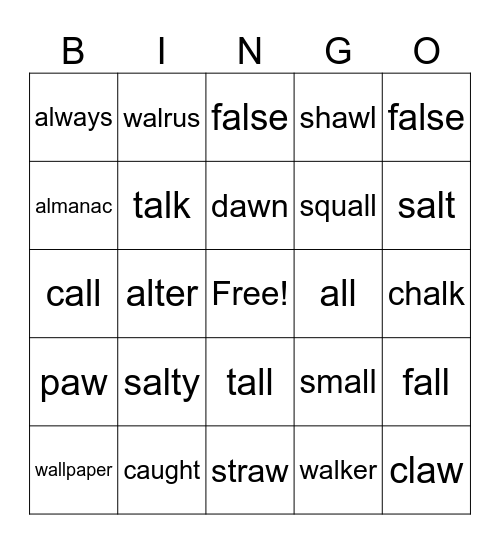 AL AU Bingo Card