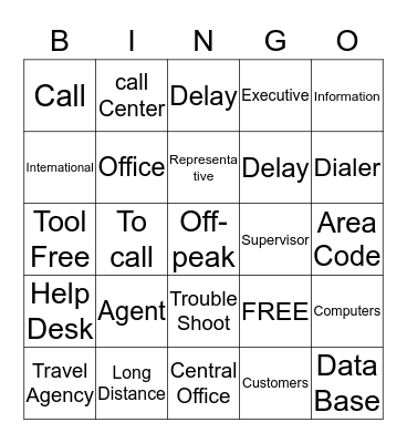 Call Center Vocabulary Bingo Card