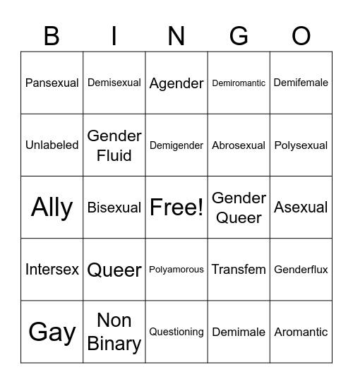 GSA Bingo Card