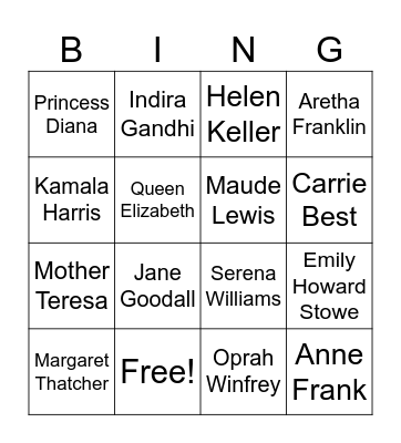 Women Bingo Card