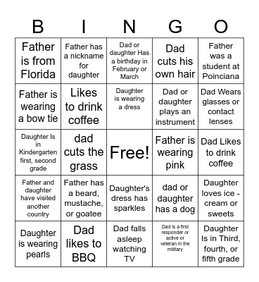 Father- Daughter Bingo Card