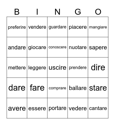 High Frequency Italian Verbs Bingo Card