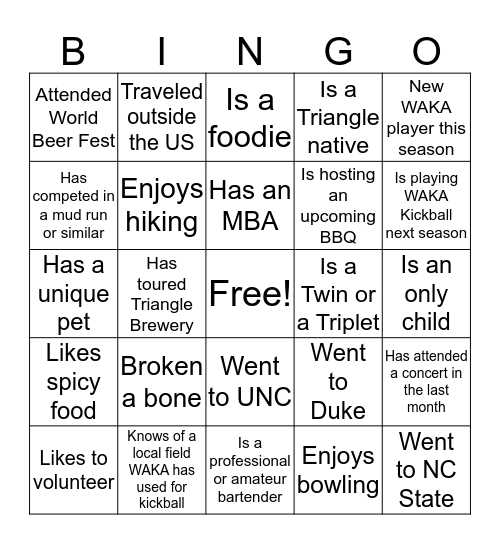 WAKA Player Bingo Card