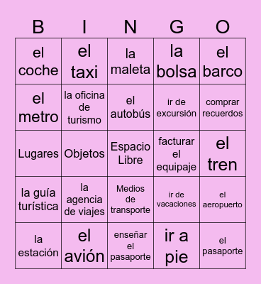 Los viajes Bingo Card