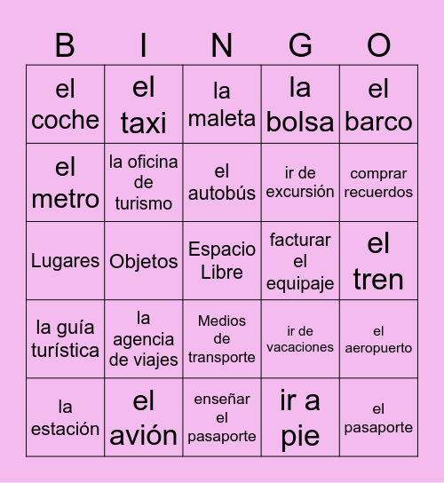 Los viajes Bingo Card