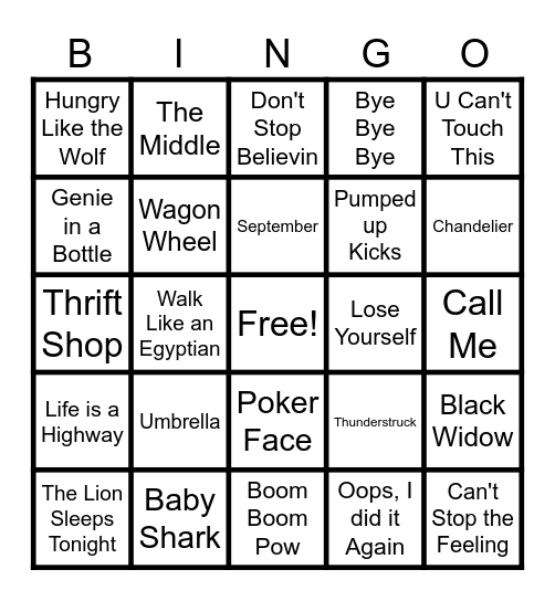Music Bingo Card