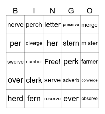 Er/er Bingo Card