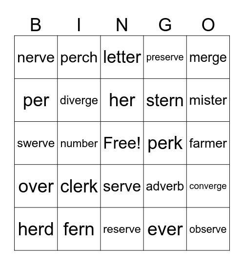 Er/er Bingo Card