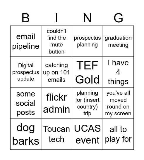 monday meeting bingo Card