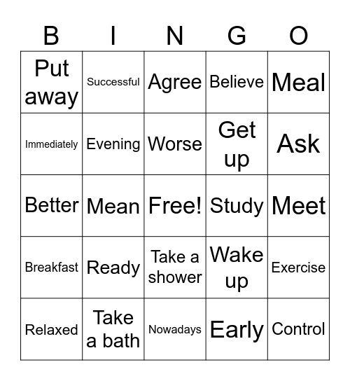 Unit 3 "What's your Routine" Bingo Card