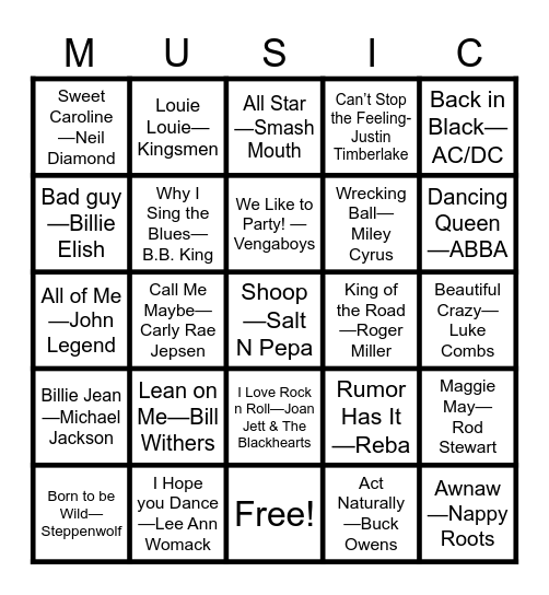 Music BINGO 2 Bingo Card