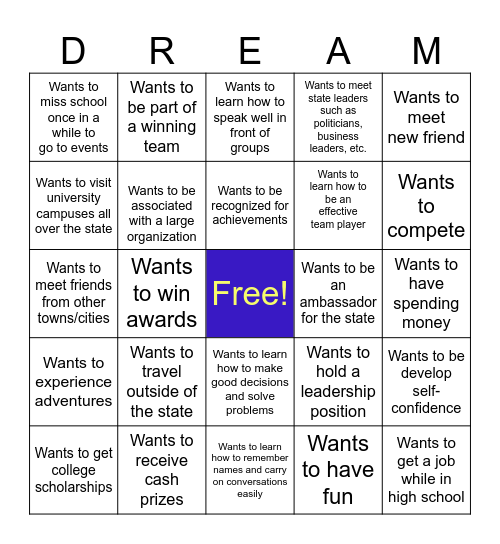 DREAM Bingo Card