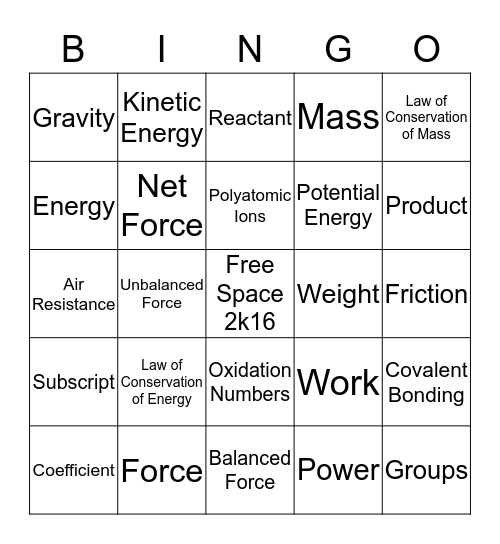 Pathway to Physical Science 2k16 Bingo Card