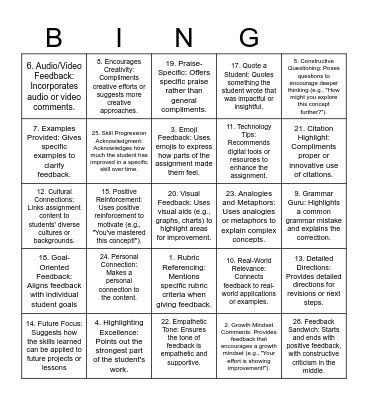 Grading Bingo Card